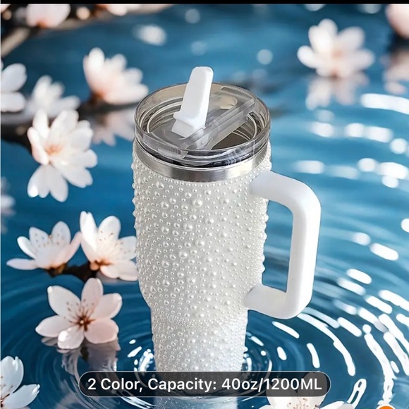 Elegant Pearl-Studded White and Pink Tumbler you choose 40oz - Picture 3 of 6